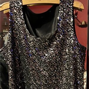 Gorgeous, silver, and black sequin sleeveless top by Tahari